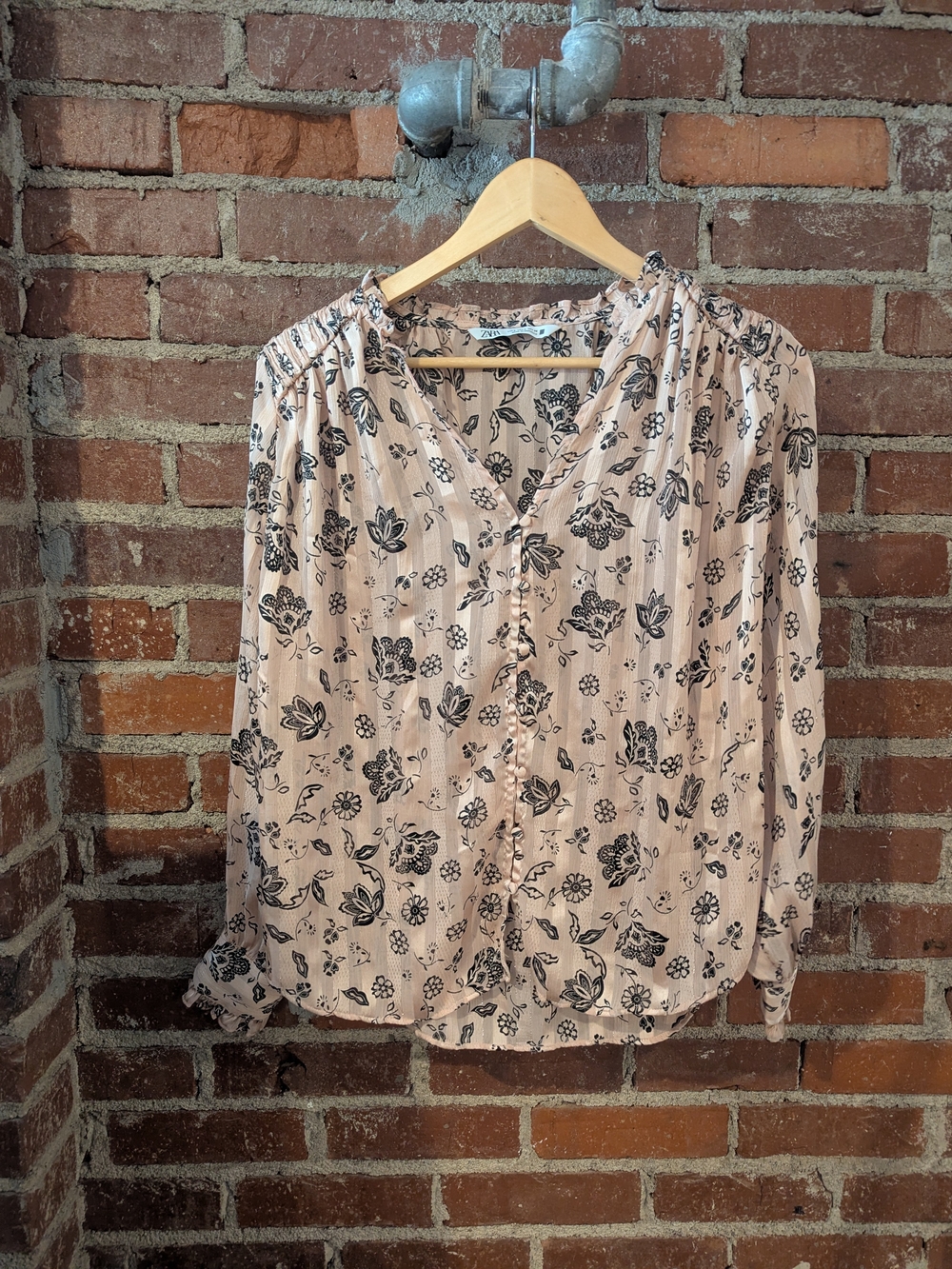 Zara Blush Pink Floral Button-Front Blouse